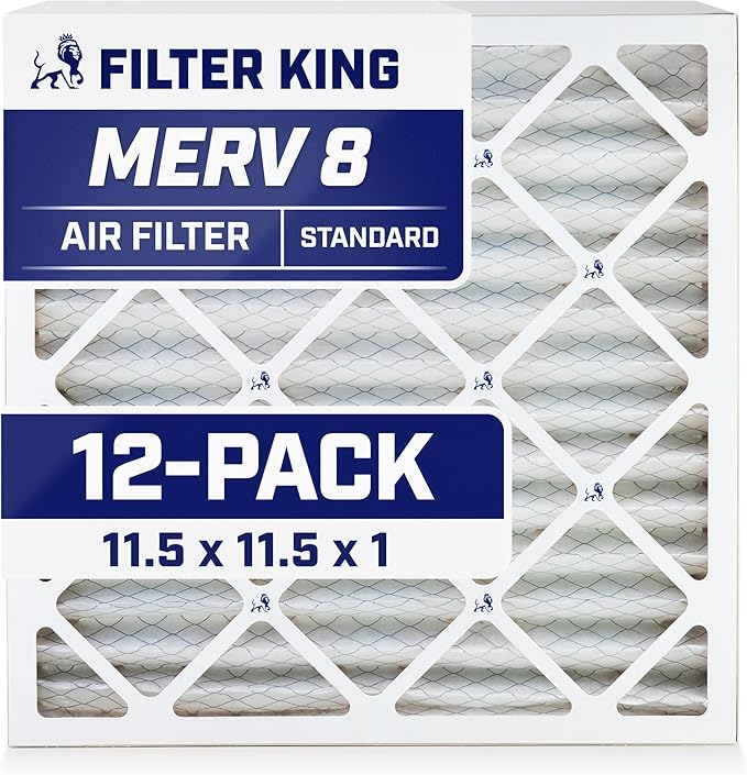 Filter King 11.5x11.5x1 Air Filter | 12-PACK | MERV 8 HVAC Pleated A/C Furnace Filters | MADE IN USA | Actual Size: 11.5 x 11.5 x .75"