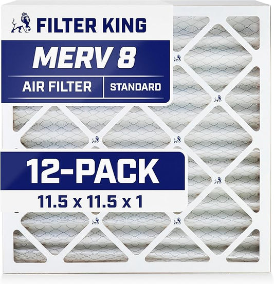 Filter King 11.5x11.5x1 Air Filter | 12-PACK | MERV 8 HVAC Pleated A/C Furnace Filters | MADE IN USA | Actual Size: 11.5 x 11.5 x .75"