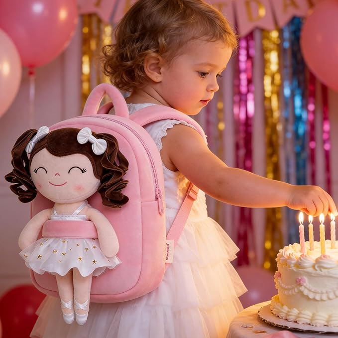Gloveleya Toddler Backpack Baby Ballerina Girl Gifts Plush Curly Hair Ballet Backpack - White 9 inches