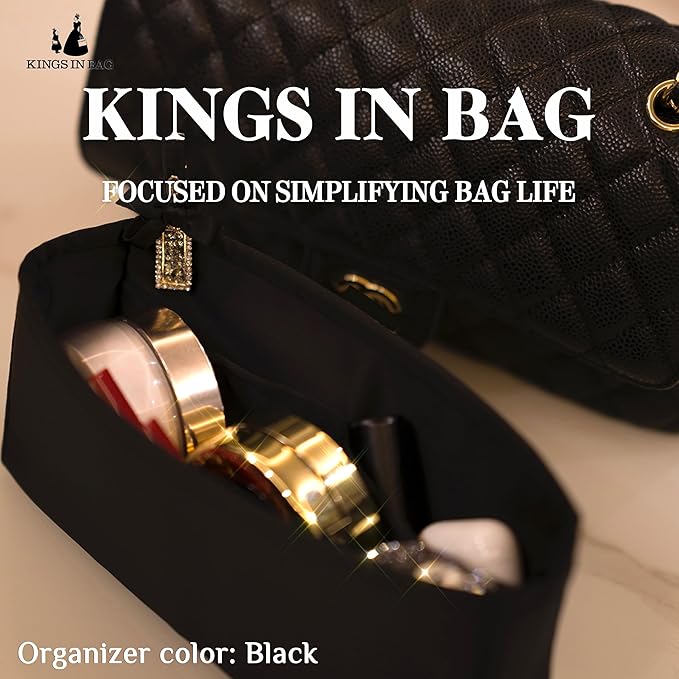 Classic Flap Bag Organizer Insert, Purse Organizer Insert Compatible with Chanel Classic Flap Maxi, Lightweight Purse Divider with Pockets (Black, CF Maxi)