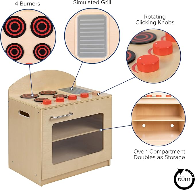 Flash Furniture Hercules Children's Wooden Kitchen Stove for Commercial or Home Use - Safe, Kid Friendly Design