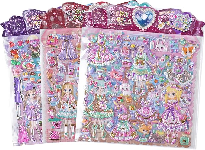 Princess Dress up Sticker Book,Reusable 3D Puffy (3Packs,6 Sheets,360+pieces)with Pearl Gold Color,Pet, Kitchen Baking&Shopping,for Craft Activity Book,Birthday Gift& Busy Book on Road Trip/Air Travel