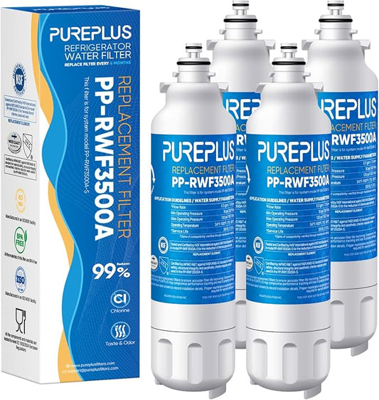 PUREPLUS Replacement for ADQ73613401, LG® LT800P®, LT800PC, ADQ736134, ADQ73613402, LSXS26326S, LSXS26366S, LMXS30776S, LSXS26366D, LMXC23746S, 46-9490, Refrigerator Water Filter, 4 Pack