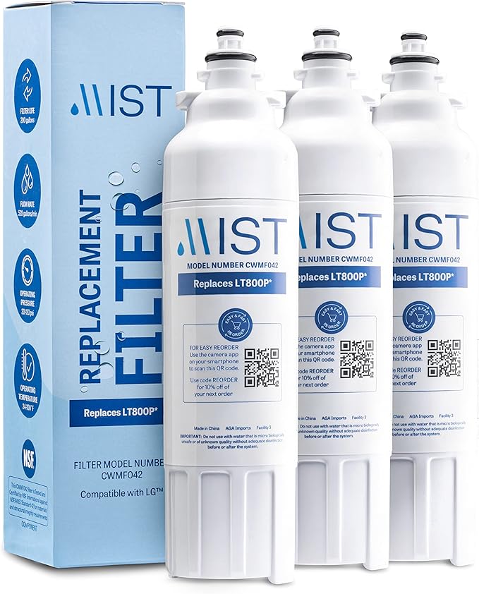 Mist Fresh LT120F Refrigerator Air Filter Replacement and LT800P Water Filter Replacement for LG, compatible with ADQ736134, LG ADQ736134, Kenmore 9490, 46-9490, 469490, ADQ73613402(3 & 3 pack bundle)