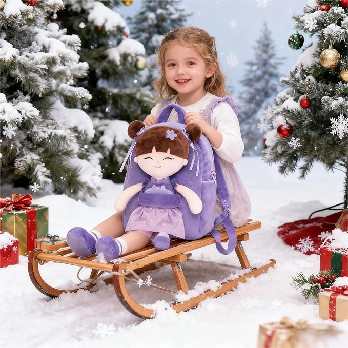 Gloveleya Back to School Gifts for Girls Kids Backpack Toddler Backpack Soft Plush Asian Girl Doll Backpacks Purple 9"