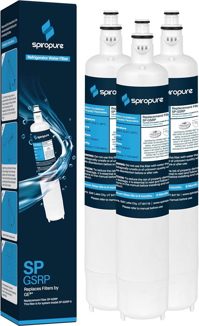 SpiroPure SP-GSRP NSF Certified Refrigerator Water Filter Replacement for RPWF, Not Compatible with RPWFE, No Electronic Chip (3 Pack)