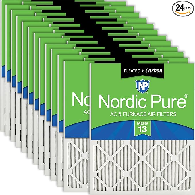 Nordic Pure 16x25x1 (Actual Size: 15 1/2 x 24 1/2 x 3/4) Pleated Air Filters MERV 13 Plus Carbon 24 Pack