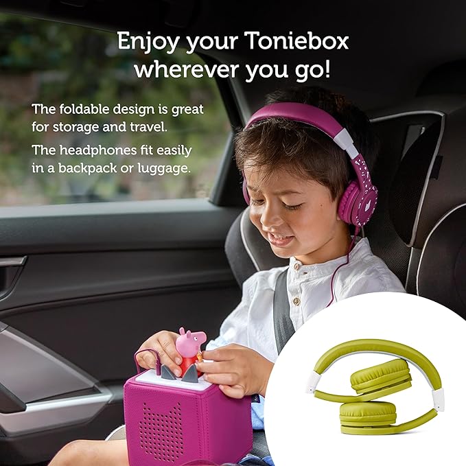 Tonies Foldable Wired Headphones for Kids - Comfortably Designed to fit On-Ear - Works with Toniebox 1 and All 3.5mm Devices - Green