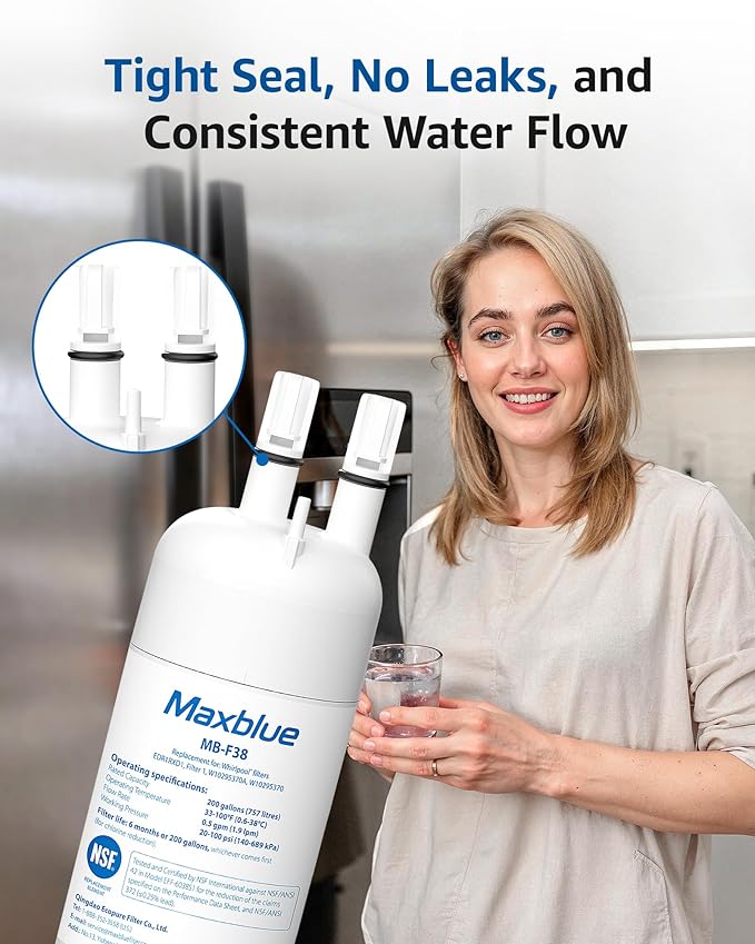 Maxblue MB-F38 Replacement for W10295370A, Everydrop® Filter 1, EDR1RXD1, EDR1RXD1B, P8RFWB2L, P4RFWB, Kenmore® 46-9081, 46-9930, Refrigerator Water Filter, 1 Filter