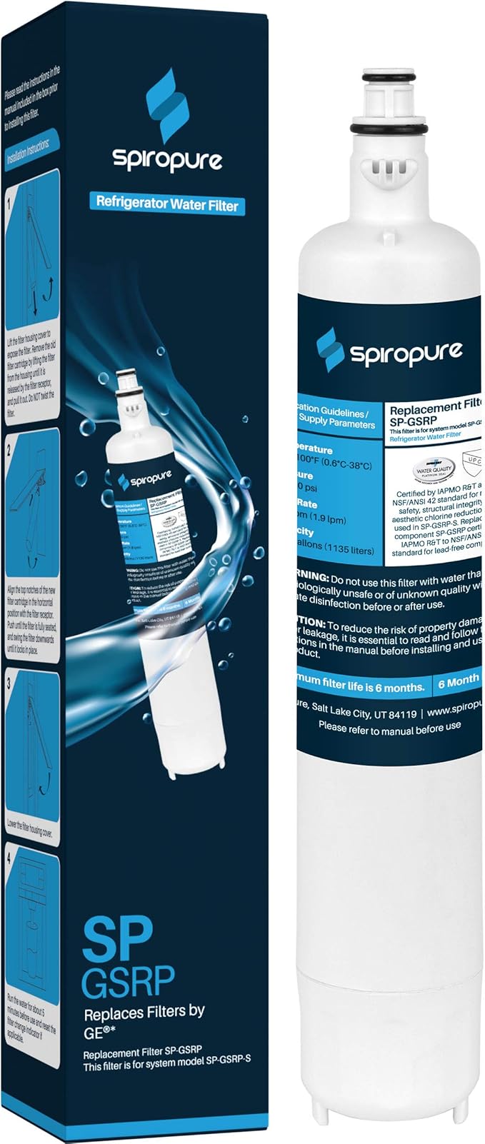 SpiroPure SP-GSRP NSF Certified Refrigerator Water Filter Replacement for RPWF, Not Compatible with RPWFE, No Electronic Chip (1 Pack)
