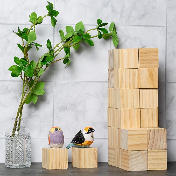 60 Pack Unfinished Wood Blocks 2 Inch - Solid Pine Wooden Cubes for Crafts, Sanded Smooth Natural Wood Squares for Painting, DIY Projects, Puzzle Making & Home Decor