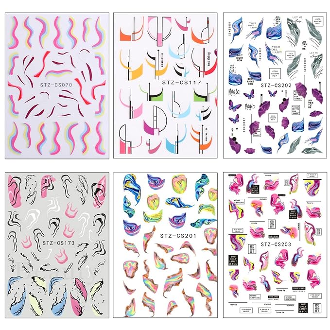 Color Smudge Nail Art Adhesive Sticker 3D Self-Adhesive Nail Decals Art Design Holographic Colorful Ripple Nail Art Sticker Decoration for Women Manicure Tips Acrylic Nails DIY Nails Art Supplies