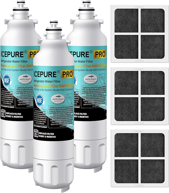 ICEPURE PRO ADQ73613401 NSF401&473&53&42 Certified Replacement for LG LT800P, LT800PC, Kenmore 9490, ADQ736134 ADQ73613402 ADQ75795104 LSXS26326S Refrigerator Water Filter and LT120F Air Filter 3Combo