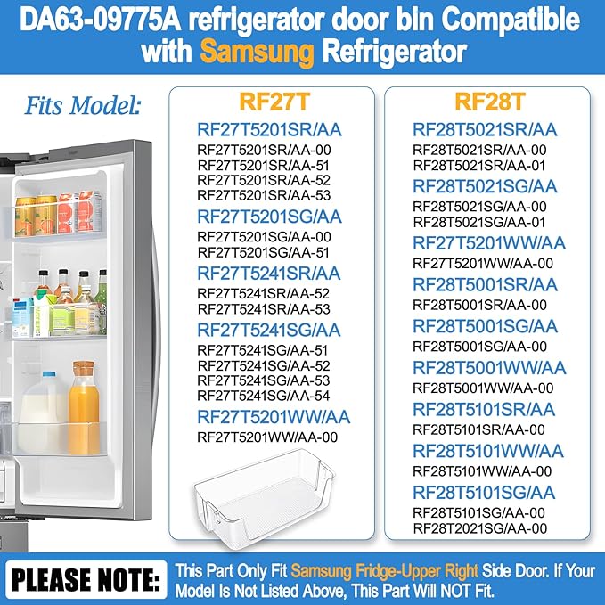 [2 PACK] Upgraded Right Refrigerator Door Bin RF28T5001SR RF28T5021SR RF27T5201SR RF27T5241SR RF28T5101SR RF28T5001SG DA63-09775A DA97-20984A Door Shelf Compatible with Samsung Refrigerator Door Bin