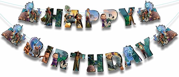 "Raya and the Last Dragn Happy Birthday Banner – Princess Birthday Party Supplies – Colorful Raya and Sisu Themed Banner Decoration for Girls and Fans – Perfect for Cake Table, Wall, or Party Backdrop"