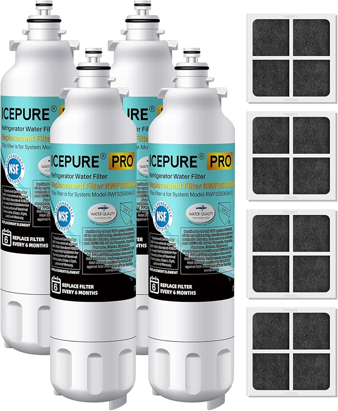 ICEPURE PRO ADQ73613401 NSF401&473&53&42 Certified Replacement for LG LT800P, LT800PC, Kenmore 9490, ADQ736134 ADQ73613402 ADQ75795104 LSXS26326S Refrigerator Water Filter and LT120F Air Filter 4Combo