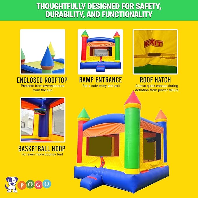 Crossover Classic Rainbow Castle Inflatable Bounce House for Kids and Toddlers, 13 x 12 x 14.5 Foot Bouncy Jump Castle Backyard Jumper, Commercial-Grade Vinyl, with Blower, Stakes and Storage Bag