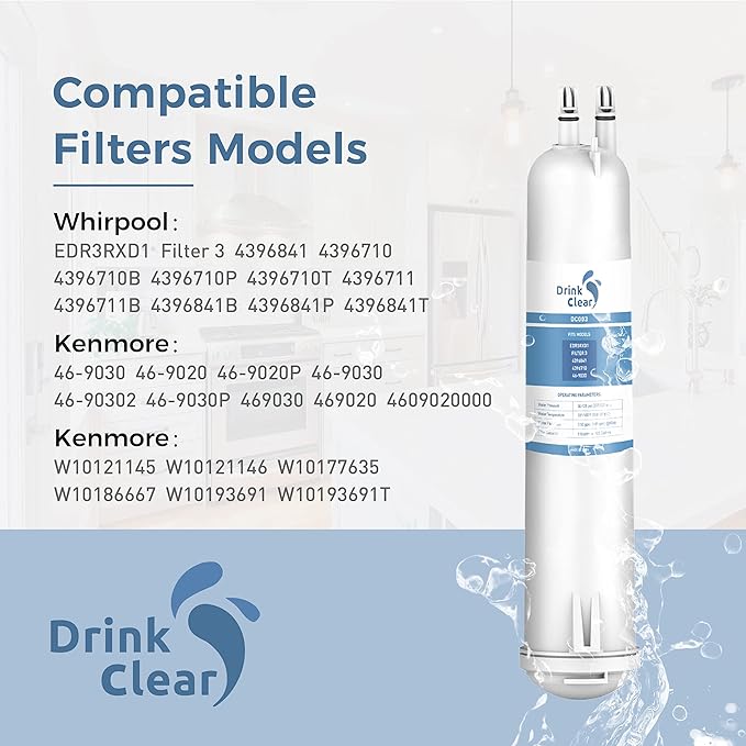 EDR3RXD1 Water Filter Replacement, Compatible with 4396841, Filter 3, 4396710, Kenmore 46-9083, 46-9030 Refrigerator Water Filter, 3 Packs