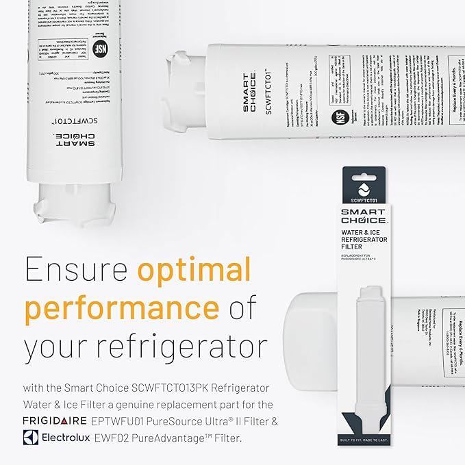 Smart Choice SCWFTCTO13PK Refrigerator Water & Ice Filter, Genuine Replacement for Frigidaire EPTWFU01 PureSource Ultra II and Electrolux EWF02 PureAdvantage, 3-Pack