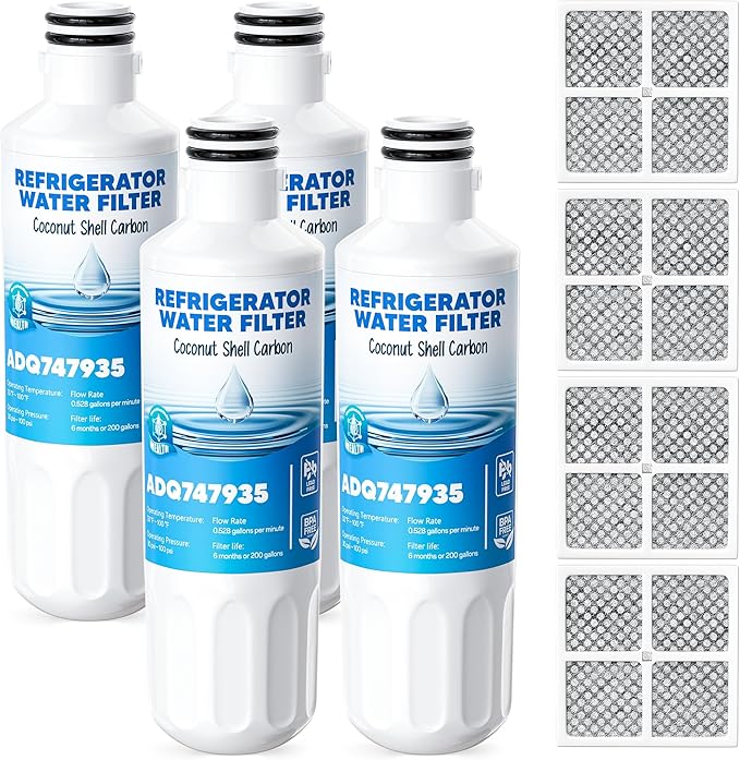 LT1000P Water Filter Replacement Fit for L-G Lt1000P/PC/PCS Compatible with L-G Models ADQ747935, ADQ74793501/02, MDJ64844601, LMXS30796S Water Filters with ADQ73334008 Air Filter, 4 Combo By AVXBYR