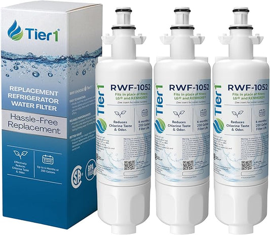 Tier1 RWF1052 ADQ36006101 Refrigerator Water Filter | Replacement for LG LT700P & Kenmore 9690 Fridge Filter - Up to 18 Months Supply | Easy Install | Odor Control | Clean & Great Tasting Water (3-pk)