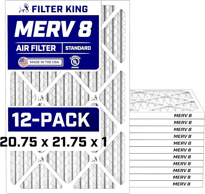 Filter King Air Filters | 20.75x21.75x1 | 12-PACK | MERV 8 HVAC Pleated AC Furnace Filters | Air Purifier | Replacement Filters for Clean, Healthy & Fresh Environment | MADE IN USA