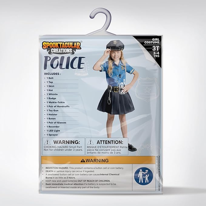 Spooktacular Creations Halloween Police Officer Costume for Girls, Blue Girl Police costume for Kids Dress Up Parties