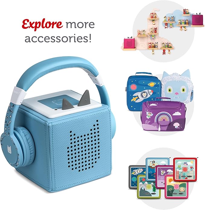 Tonies Foldable Wired Headphones for Kids - Comfortably Designed to fit On-Ear - Works with Toniebox 1 and All 3.5mm Devices - Light Blue
