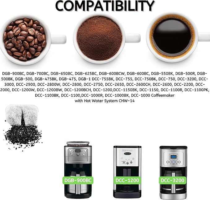 Nispira Activated Charcoal Water Filters Replacement Compatible with Cuisinart Coffee Machine Part DCC-RWF, 48 Units