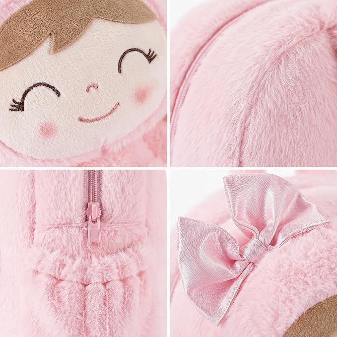 Gloveleya Toddler Backpack Plush Bag with Soft Pink Rabbit Doll Detachable Design 11inches Gift for Baby Girl 2+...