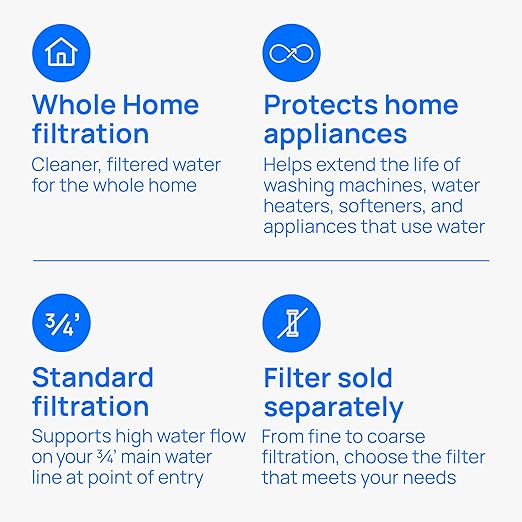 Culligan HF-150A Whole House Water Filter Housing - 3/4" Inlet/Outlet, Standard Duty, Sediment Water Filtration System, UV-Resistant Opaque Design, Pressure Relief Valve, NSF Certified
