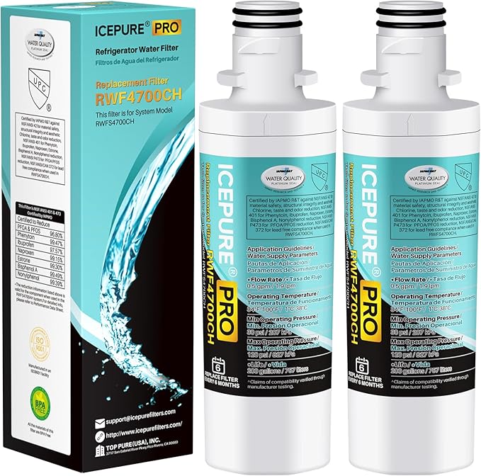 ICEPURE PRO ADQ74793501 NSF/ANSI 401 Certified Replacement LT1000P Kenmore Elite 46 9980, ADQ747935 LT1000PC LT1000 MDJ64844601 ADQ74793502 LMXS28626S LFXS26973S Refrigerator Water Filter, 2PACK