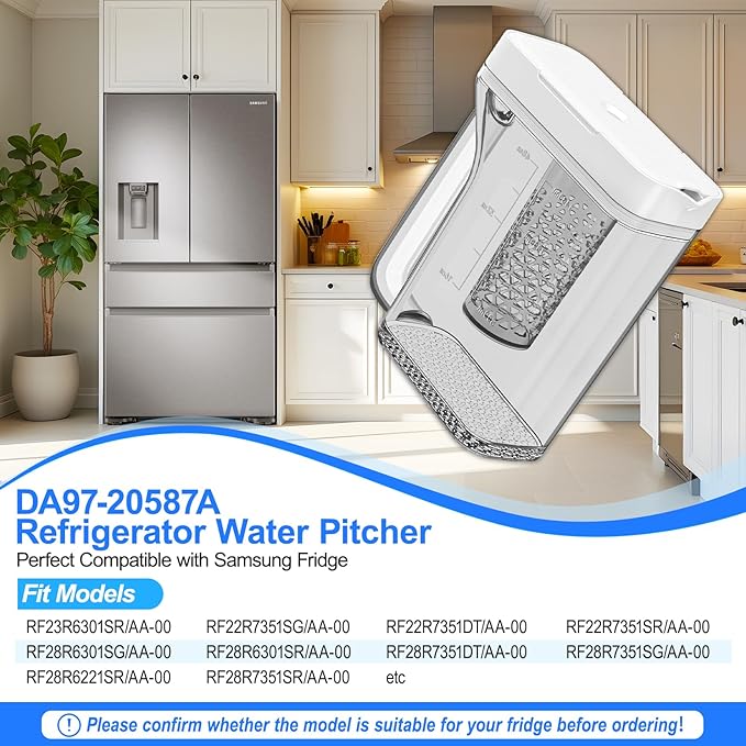 Upgraded DA97-20587A Refrigerator Water Pitcher Compatible with Samsung Water Pitcher for Fridge Door Replacement No Leak Samsung Fridge RF28R6301SG RF28R7351SG RF28R6221SR RF22R7351SG RF22R7351SR