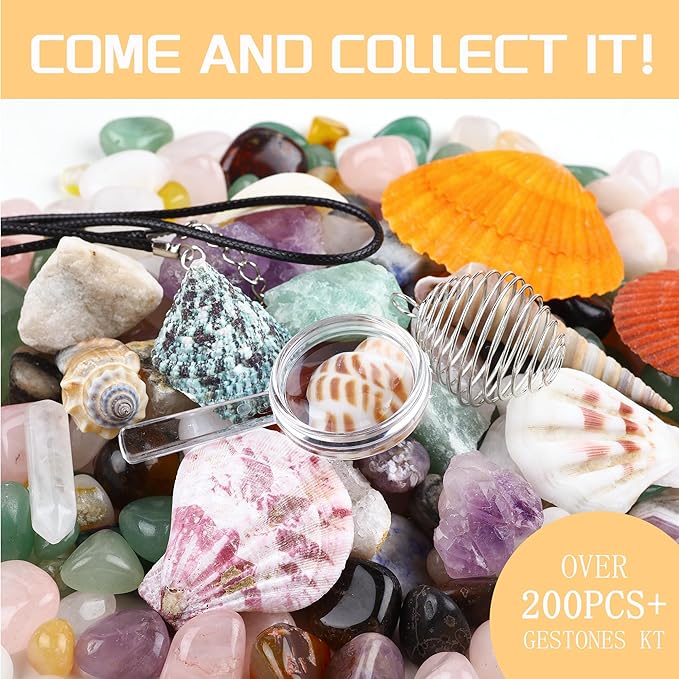 200Pcs Natural Crystals Stones Set & Healing Crystal Set Rock Collection Raw Stones Geodes & Tumbled Stones Set for Decoration Chakra Reiki Gift Balancing Energy Kids Beginners