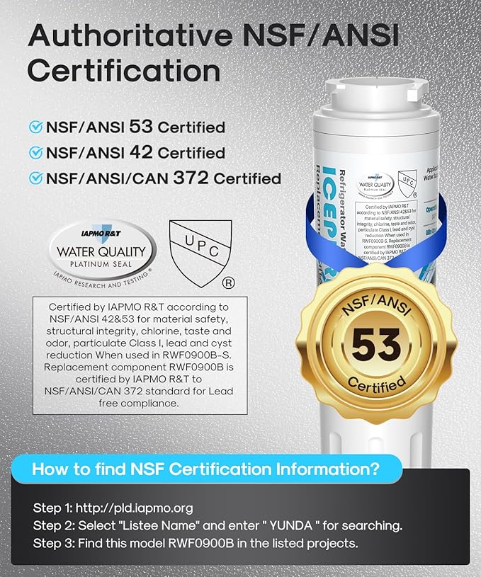 ICEPURE PLUS UKF8001 NSF/ANSI 53 & 42 Certified Refrigerator Water Filter, Remove Lead, Replacement for Whirlpool Filter 4, Everydrop EDR4RXD1, Maytag UKF8001AXX-200 UKF8001AXX-750 9084 4396395, 3PACK