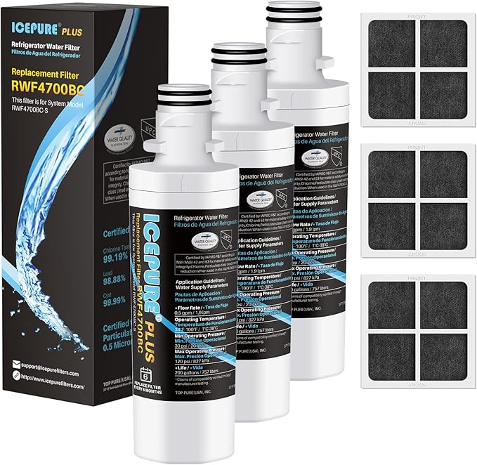 ICEPURE PLUS ADQ747935 NSF/ANSI 53 Certified Replacement for LG LT1000P MDJ64844601, Kenmore Elite 9980, LT1000PC ADQ74793501 LT1000 RWF4700A RWF4700AB Refrigerator Water and LT120F Air Filter,3Combo