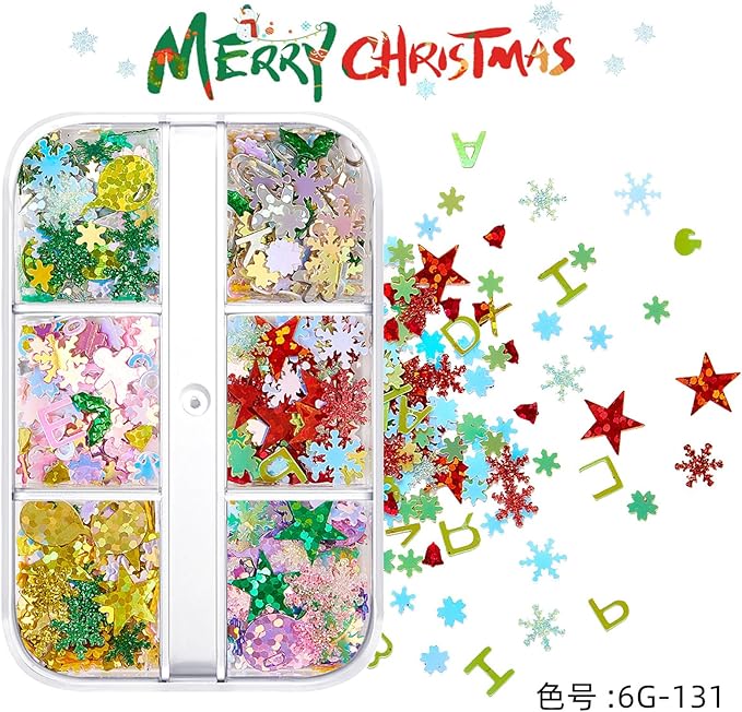 Winter Christmas Nail Art Glitters Sequins, 3 Boxes Holographic Multicolor Glitter Stickers Decals, Christmas Snowflake Letter Star Tree Lrregular Shapes Designs for Manicure DIY Xmas Decorations