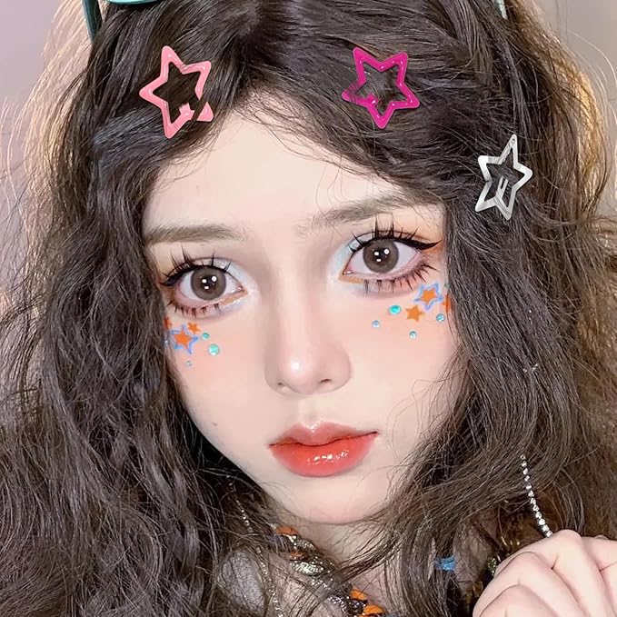 50Pcs Pink Star Hair Clips Y2K Silver Star Hair Clips for Women Metal Stars Barrettes for Hairs Non Slip Kawaii Stars Hairs Accessories for Girls Black Cute Snap Head Clip Styling Tools Gifts