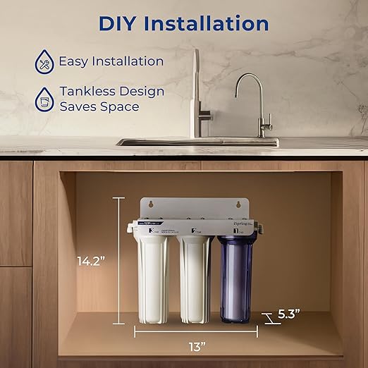 iSpring US31-PF 3-Stage Under Sink Water Filtration System, SGS-Tested to Reduces up to 99% PFOA & PFOS, 3-Stage Filtration Reduces Sediment, Chlorine, Taste & Odor, 2.5" x 10"