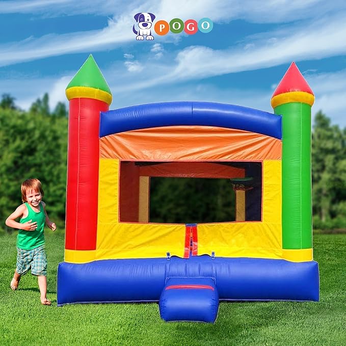 Crossover Classic Rainbow Castle Inflatable Bounce House for Kids and Toddlers, 13 x 12 x 14.5 Foot Bouncy Jump Castle Backyard Jumper, Commercial-Grade Vinyl, with Blower, Stakes and Storage Bag
