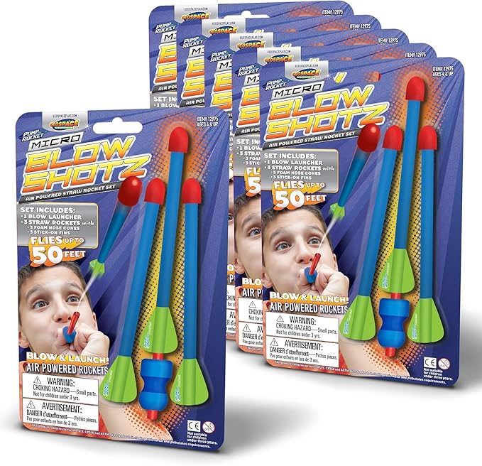 Pump Rocket Micro Blow Shotz Air-Powered Straw Rocket Set (24 Pack)