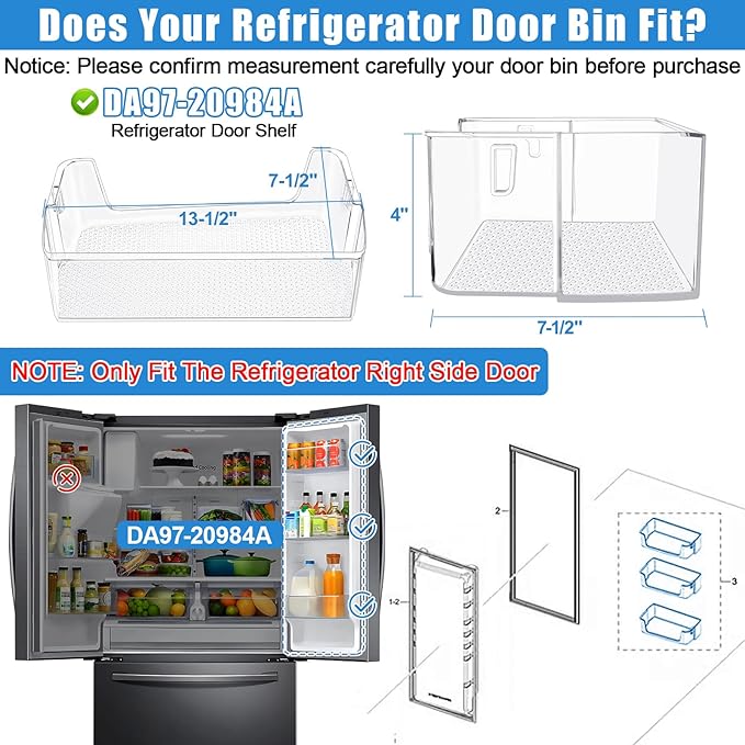 UPGRADED DA63-09775A DA97-20984A Refrigerator Door Shelf Bin Compatible with Samsung Fridge Door Shelves RF27T5201SR RF27T5241SR RF28T5021SR RF27T5201SG RF28T5021SG Samsung Refrigerator Door Bin Right