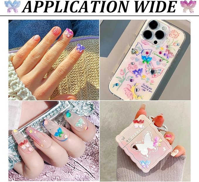 160Pcs 8 Colors Luminous Resin Butterfly Nail Charms, Glow in the Dark, Nail Art Decoration Accessories