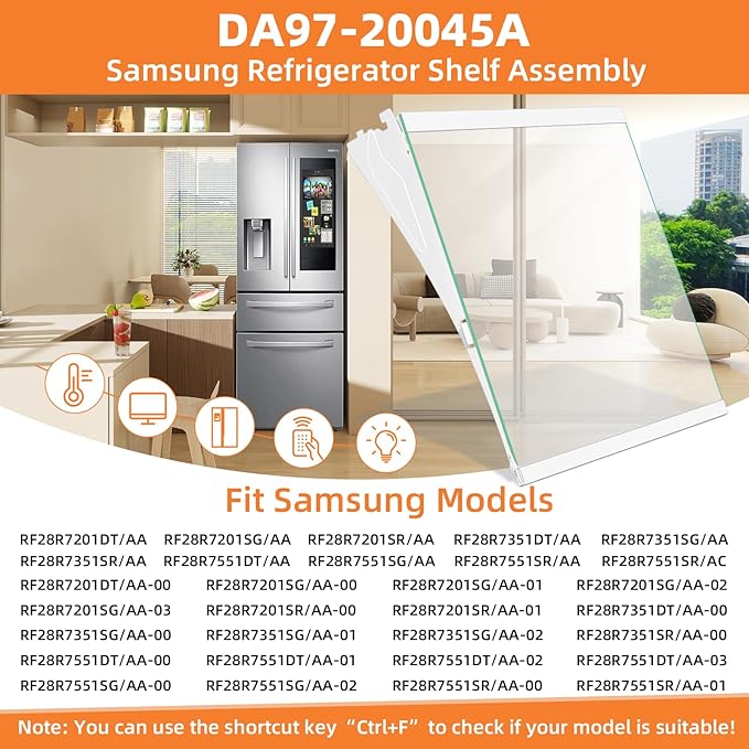 UPGRADED DA97-20045A Refrigerator Shelf Assembly Compatible with Samsung Refrigerator Glass Shelf Replacement Parts Samsung Fridge Shelf Replacement RF28R7201SR RF28R7351SR RF28R7351SG Shelf Top Right