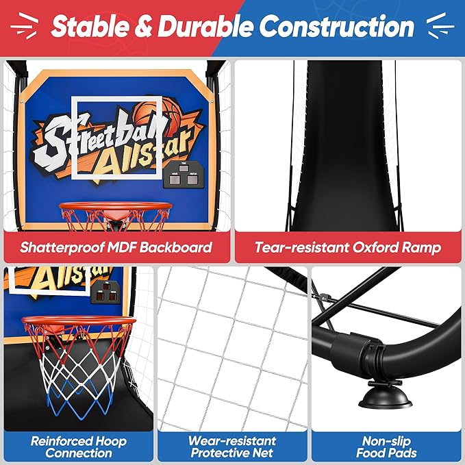 Foldable Electronic Arcade Basketball Game with Electronic Scorer & Buzzer 3 Basketballs & Pump, Pop-Up Game, Indoor Basketball Arcade Game for Kids Adults