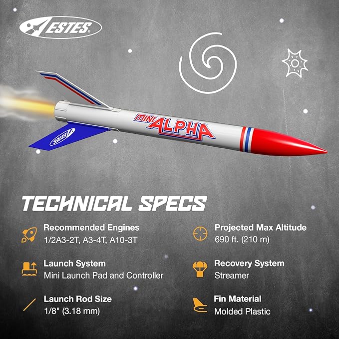 Estes Rockets 002098 Mini Alpha | Beginner Model Rocket for All Ages | Up to 690 ft | Model Rockect