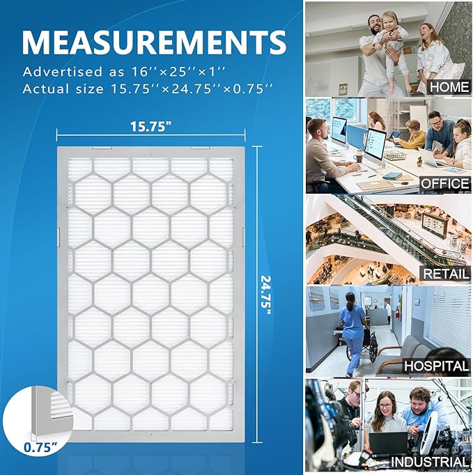 16x25x1 MERV 11 Air Filter,AC Furnace Air Filter,Reusable ABS Plastic Frame, 7 Pack Replaceable Filter Media (Actual Size: 15 3/4" x 24 3/4" x 3/4")