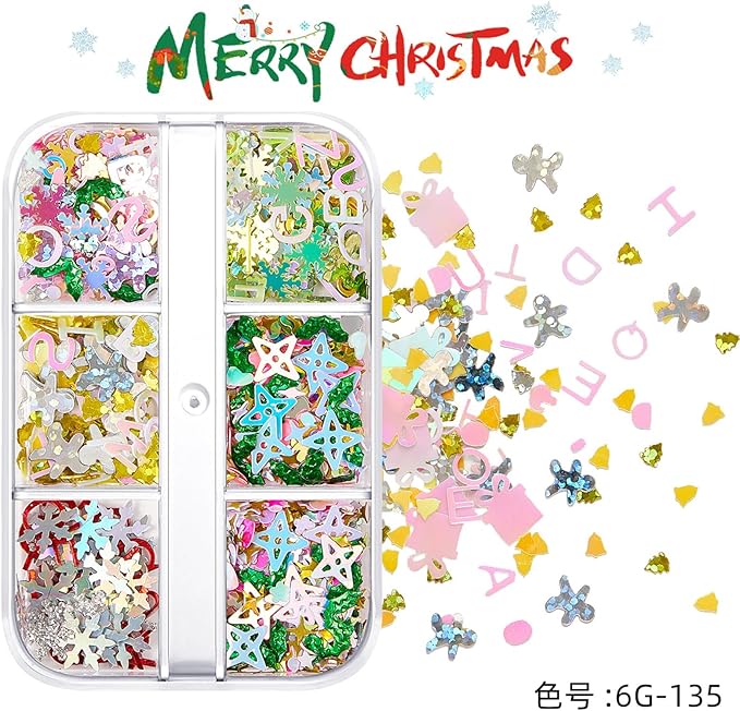 Christmas Nail Art Glitters Sequins, 4 Boxes Multicolor Holographic Lrregular Shapes Glitters Stickers Decals with Christmas Snowflake Letter Star Tree Designs for Manicure DIY Xmas Decorations