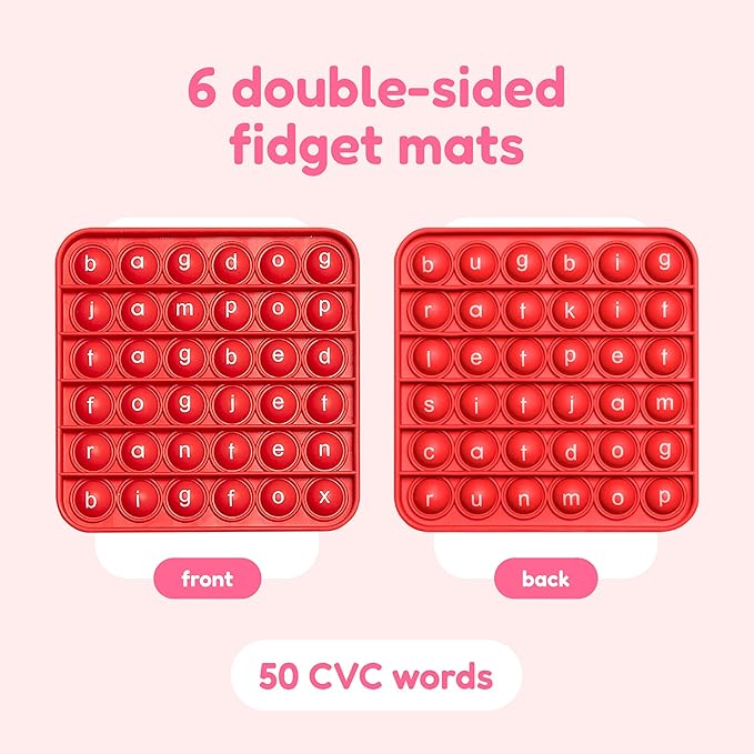 Word Pop CVC Words Mats for Classrooms (Pack of 6) - Learn to Read in Weeks Learning Resources - Multisensory Reading & Phonics Games Ideal for Pre-Kindergarten to 1st Grade by The Fidget Game, ABC