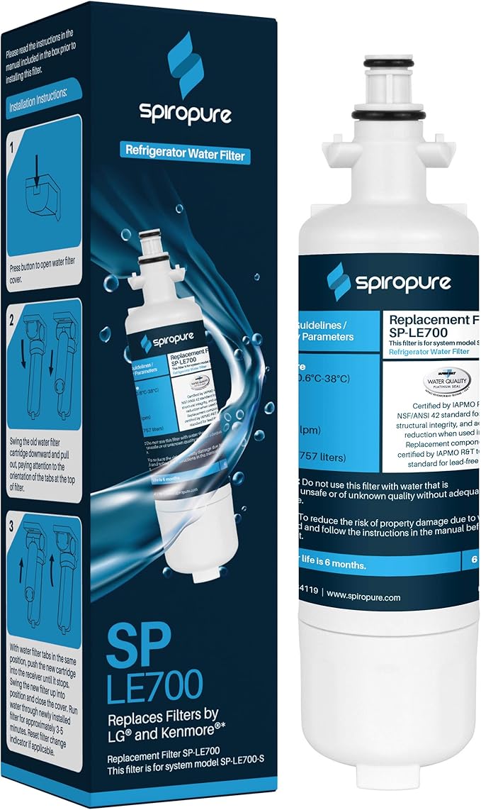 SpiroPure SP-LE700 NSF Certified Refrigerator Water Filter Replacement for LT700P, 9690, ADQ36006101, 46-9690, ADQ36006102, LT700PC (1 Pack)